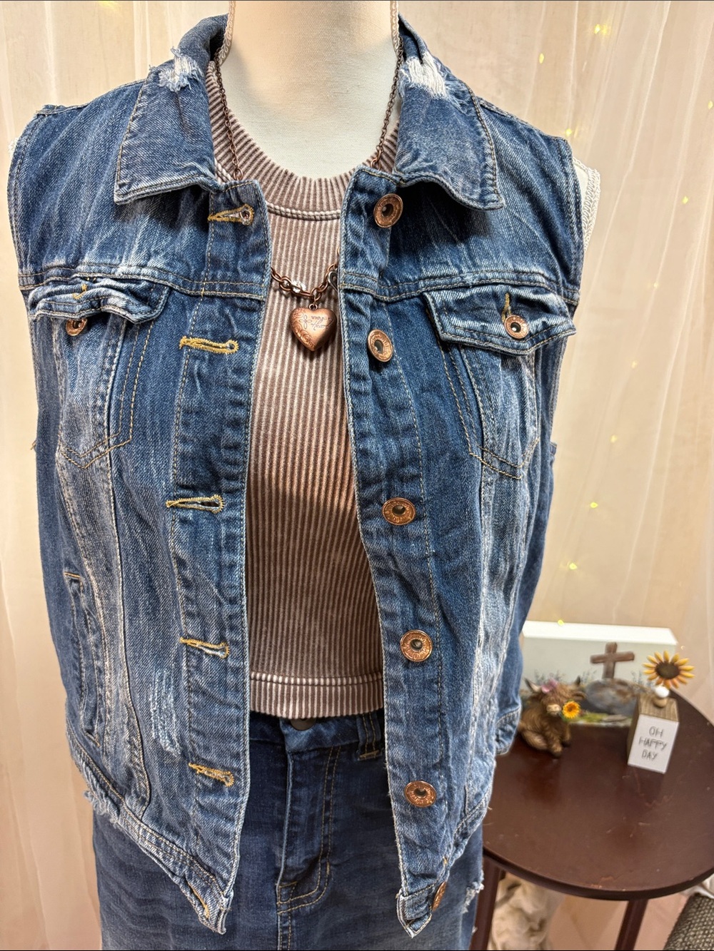 Dollhouse Distressed Blue Denim Vest